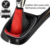 BLACK & RED TOP GRAIN LEATHER MANUAL GEAR GAITER FOR VAUXHALL OPEL ADAM 12-18