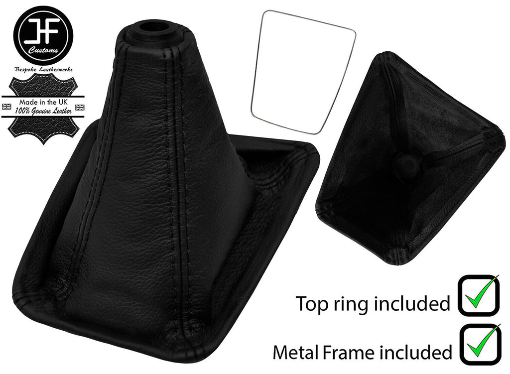 BLACK STITCH LEATHER GEAR GAITER+METAL FRAME+TOP RING FITS NISSAN SKYLINE R32