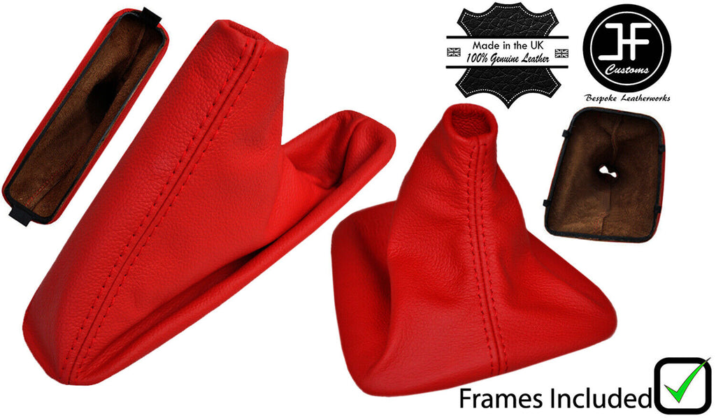 RED LEATHER MANUAL GAITER SET +PLASTIC FRAMES FOR BMW 3 E36 1991-1999 CUSTOM NEW