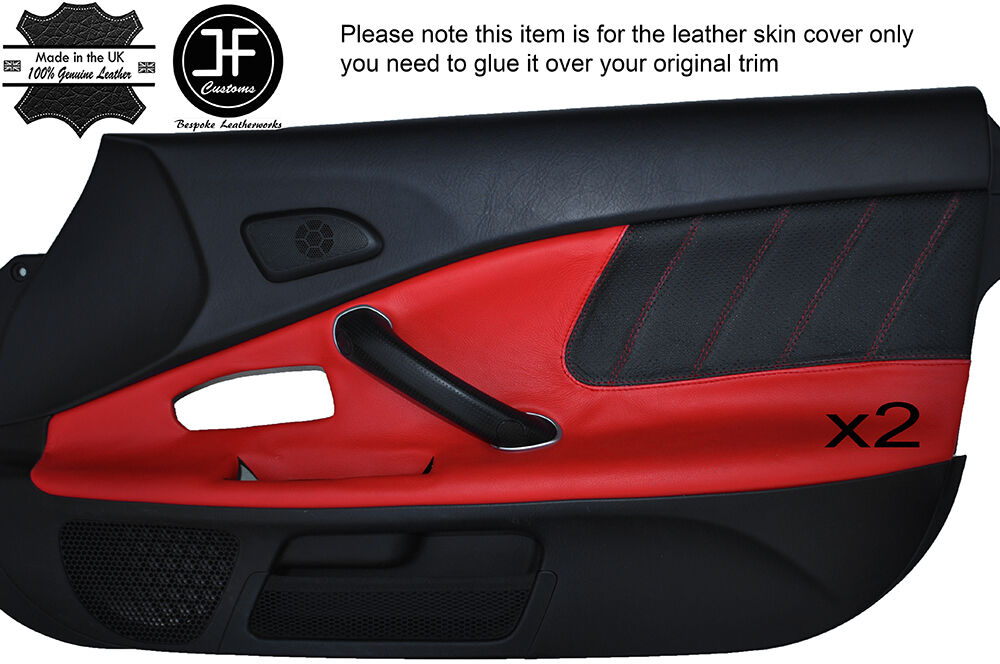 BLACK PERFORATED & RED LEATHER 2X DOOR CARD TRIM COVER FITS HONDA S2000 04-09