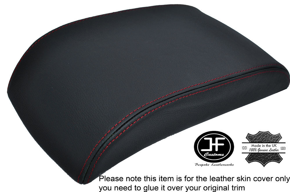 RED STITCH BLACK LEATHER SLIDING ARMREST LID COVER  FITS VW TOURAN CADDY 03-10