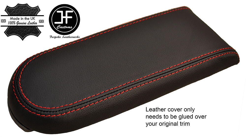 RED STITCH REAL LEATHER ARMREST LID COVER FOR VW GOLF MK4 JETTA GTI 1998-2005