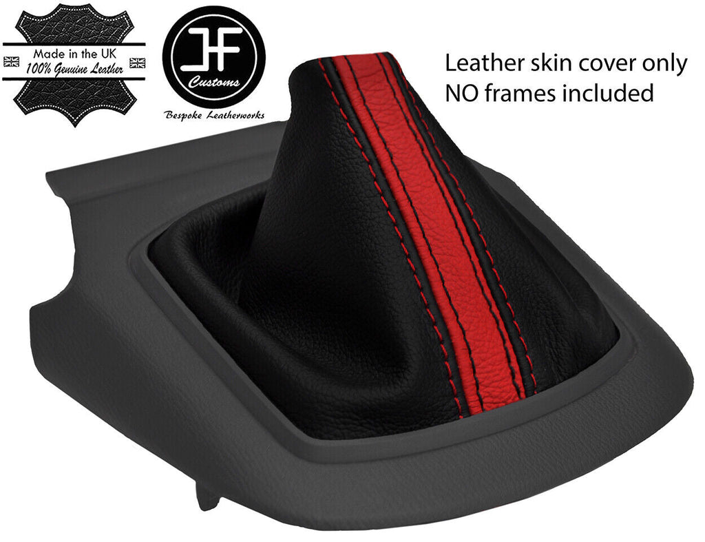 BLACK & RED STRIPE MANUAL TOP GRAIN LEATHER GEAR GAITER FOR MAZDA CX-5 12-16