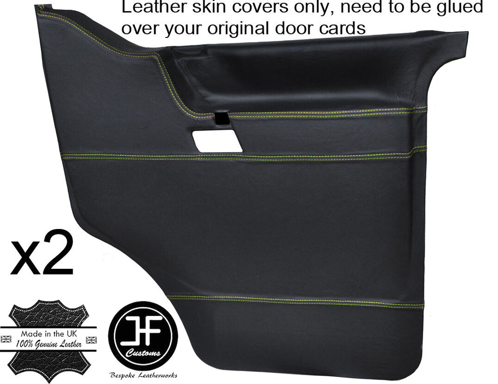 GREEN STITCH 2X FRONT DOOR CARD LEATHER COVERS FITS VW T4 TRANSPORTER CARAVELLE