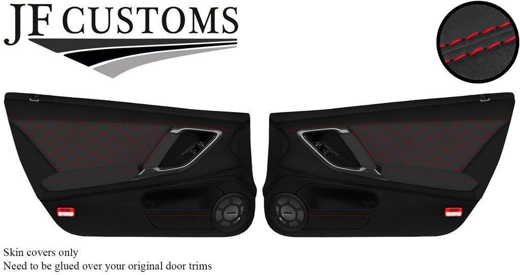 RED DIAMOND STITCH 2XDOOR CARD D GREY SUEDE-LEATHER COVERS FOR NISSAN GT-R R35