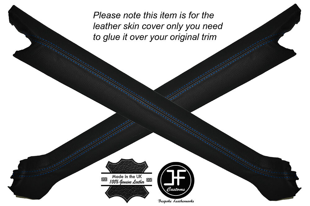 BLUE STITCH 2X A PILLAR LEATHER SKIN COVERS FITS PORSCHE 914 1970-1976