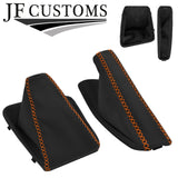 ORANGE LUX-STITCH LEATHER GEAR HANDBRAKE SET + PLASTIC FRAMES FOR BMW E36 91-98