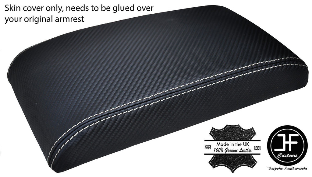 WHITE STITCH FITS MAZDA RX8 ARMREST 2 X ARMREST COVER CARBON FIBER VINYL