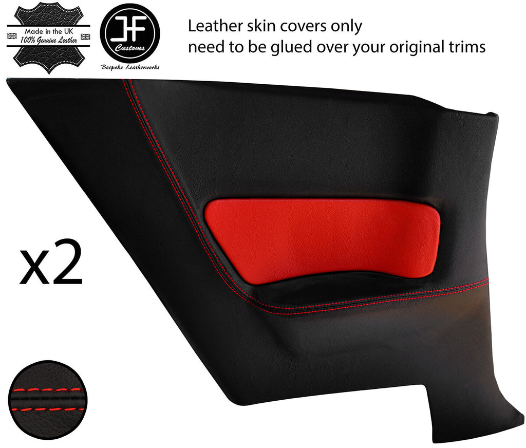 BLACK & RED 2X REAR DOOR CARD LEATHER COVER FITS NISSAN SKYLINE R34 98-02