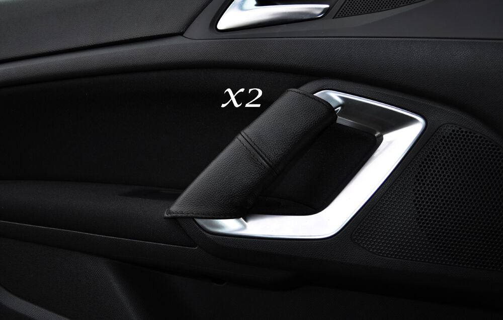 BLACK STITCHING 2X DOOR HANDLE LEATHER SKIN COVERS FITS PEUGEOT 308 2013-2015