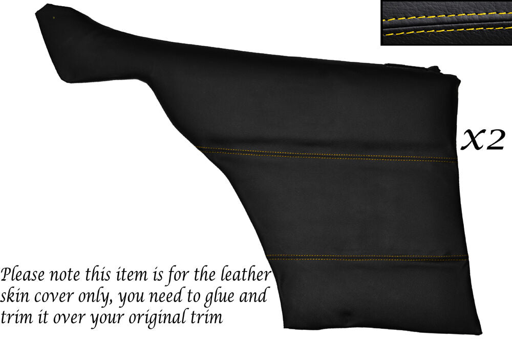 YELLOW STITCH 2X REAR DOOR CARDS LEATHER SKIN COVERS FITS FORD CAPRI MK2 MK3