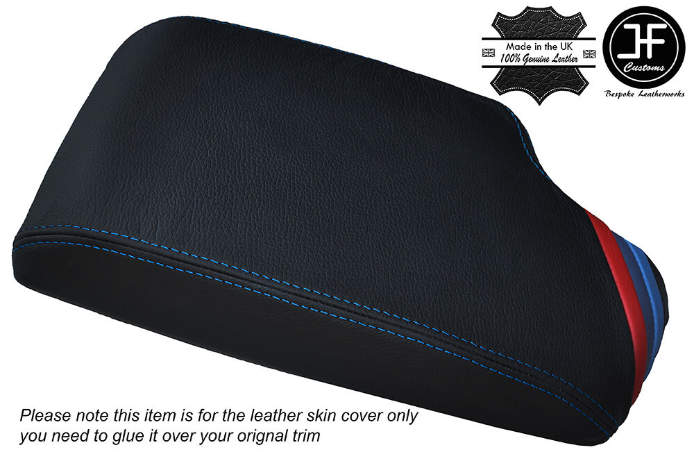 TRI STRIPES BLUE STITCH LEATHER ARMREST COVER FITS BMW 3 SERIES F30 F31 12-16