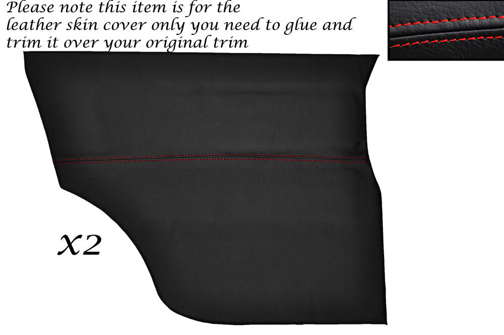 RED STITCH 2X REAR DOOR CARDS LEATHER SKIN COVERS FITS MINI CLASSIC COOPER