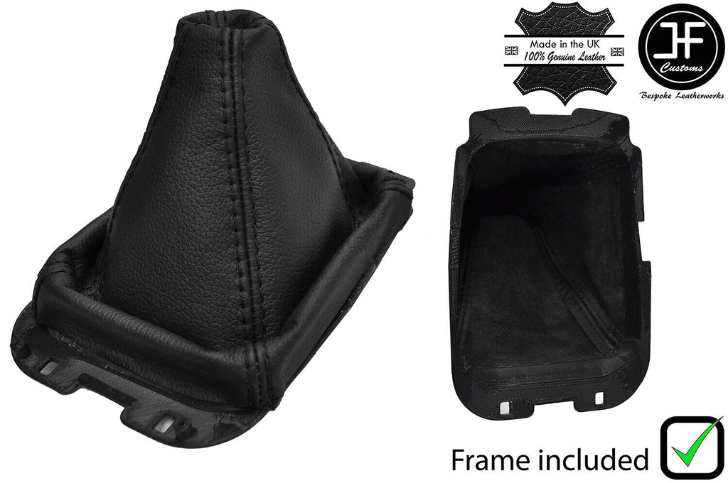 BLACK STITCH LEATHER GEAR GAITER+PLASTIC FRAME FITS FORD ECOSPORT 2013-2017