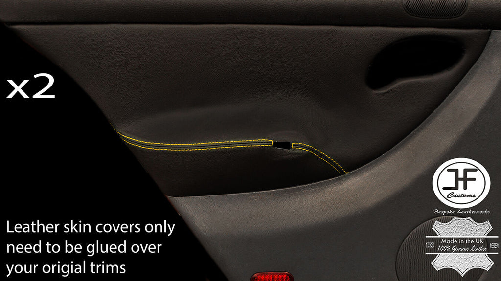 YELLOW STITCH 2X REAR DOOR CARD TRIM LEATHER COVERS FOR SEAT LEON MK1 99-05 5 DR