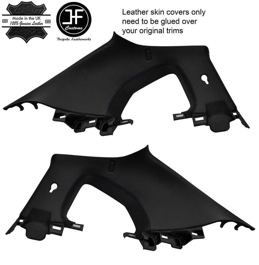 BLACK STITCH 2X B C PILLAR REAL LEATHER COVERS FITS NISSAN GT-R GTR R35 09-17