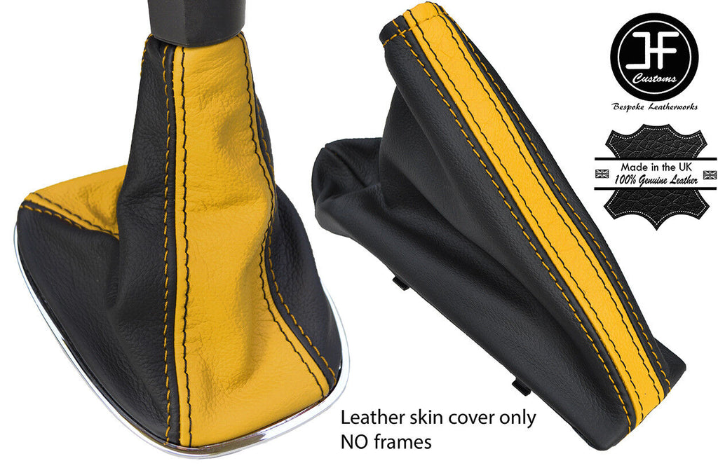 BLACK & YELLOW TOP GRAIN LTHR GEAR HANDBRAKE GAITER FOR VAUXHALL CORSA D 06-14