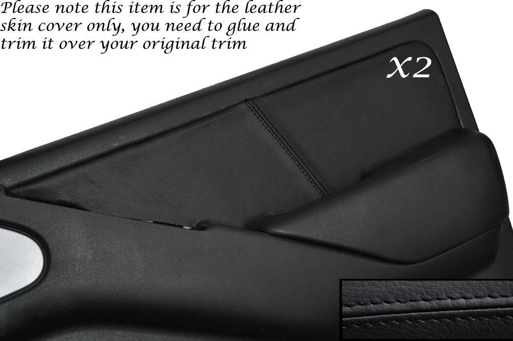 BLACK STITCH 2X FRONT DOOR CARD TRIM SKIN COVERS FITS NISSAN NAVARA D40 05-10