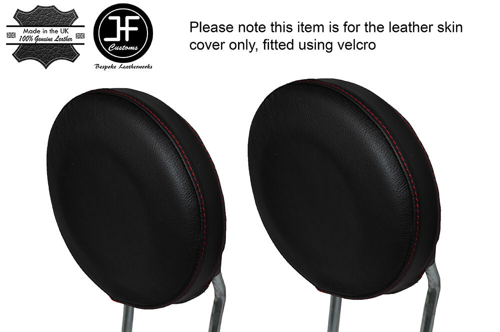 RED STITCHING 2X FRONT HEADREST LEATHER SKIN COVER FITS FIAT 500 2007-2015