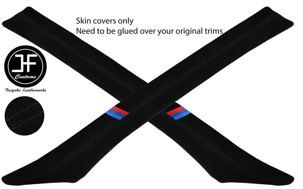 BLACK STITCH TRI STRIPE 2X A PILLAR SUEDE COVERS FOR BMW 8 SERIES E31 1990-1999
