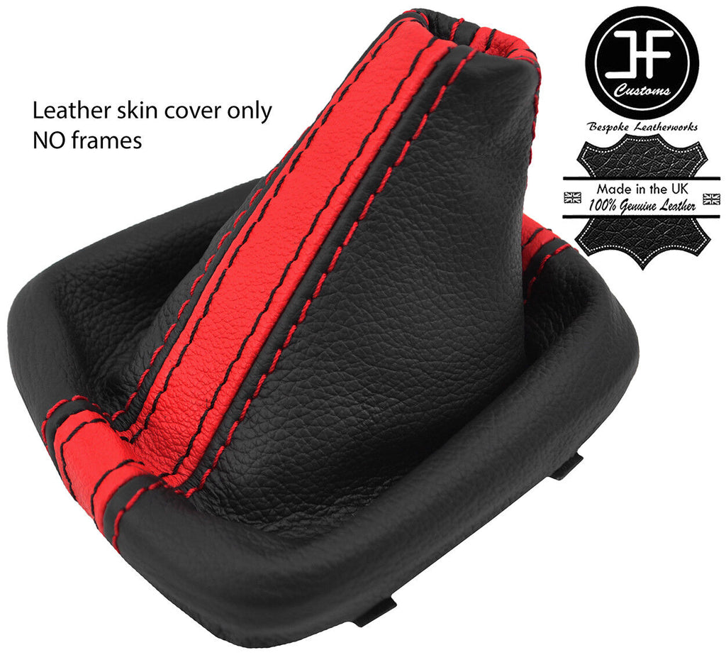 BLACK & RED STRIPE TOP GRAIN  LEATHER MANUAL GEAR GAITER FITS AUDI A1 11-17