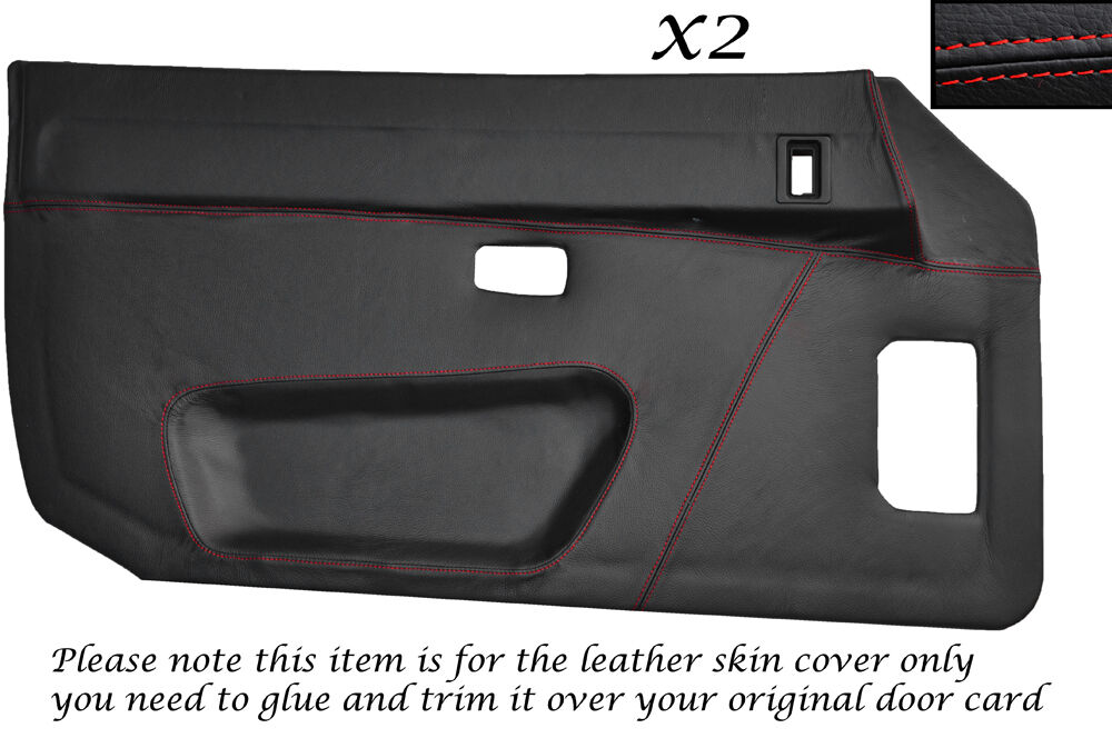 RED STITCHING 2X FULL DOOR CARD LEATHER COVER  FITS PORSCHE 924 944 75-89