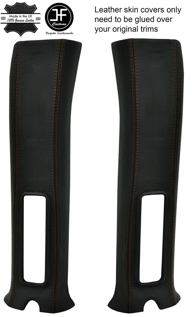 BROWN STITCH 2X UPPER B PILLAR LEATHER COVERS FITS JEEP WRANGLER JK 11-17 2DR