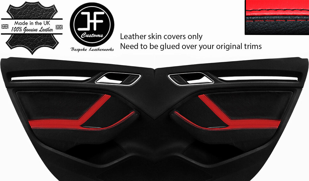 BLACK&RED 2X REAR DOOR CARD&HANDLE ARMREST LTHR COVERS FOR AUDI A3 13-19 DSG2