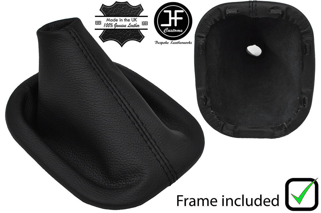 BLACK STITCH REAL LEATHER GEAR GAITER+PLASTIC FRAME FITS HYUNDAI IX35 2010-2016