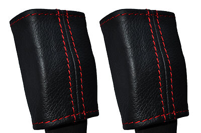 RED STITCH FITS JAGUAR XJ40 XJ6 86-94 2X FRONT SEAT BELT STALK LEATHER COVERS