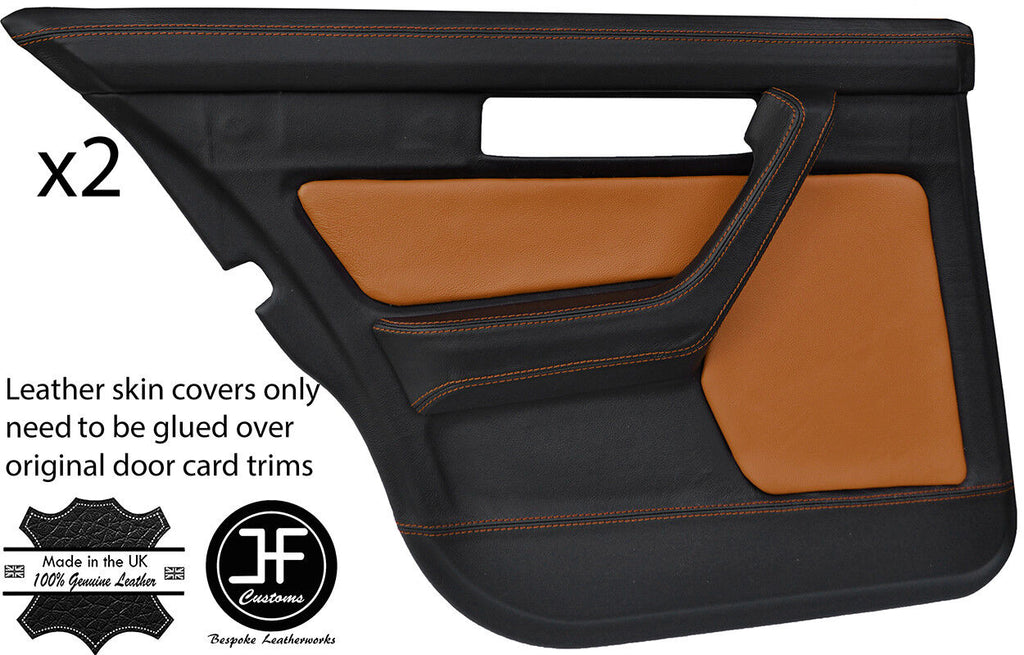 BLACK & BROWN LEATHER 2X REAR FULL DOOR CARD COVER FOR BMW 5 SERIES E34 87-97