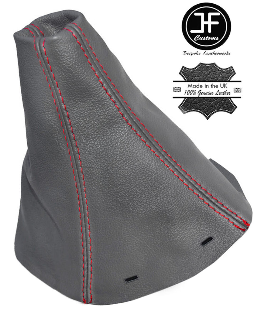 RED STITCH  FITS SAAB 93 9-3 SS 2003+ GEAR GAITER GREY REAL LEATHER CUSTOM NEW