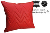 1X EXCLUSIVE LUXURY GENUINE LEATHER CUSHION BRIGHT RED ZIG ZAG PADDED 18"x18"