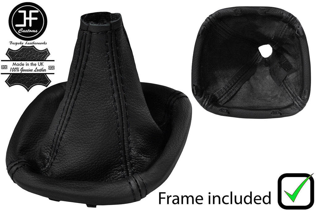 BLACK STITCH REAL BLACK LEATHER GEAR GAITER+PLASTIC FRAME FITS FIAT PANDA 12-19