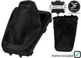 BLACK & BLACK LEATHER GEAR GAITER + PLASTIC FRAME FITS FORD FOCUS 2014-2018