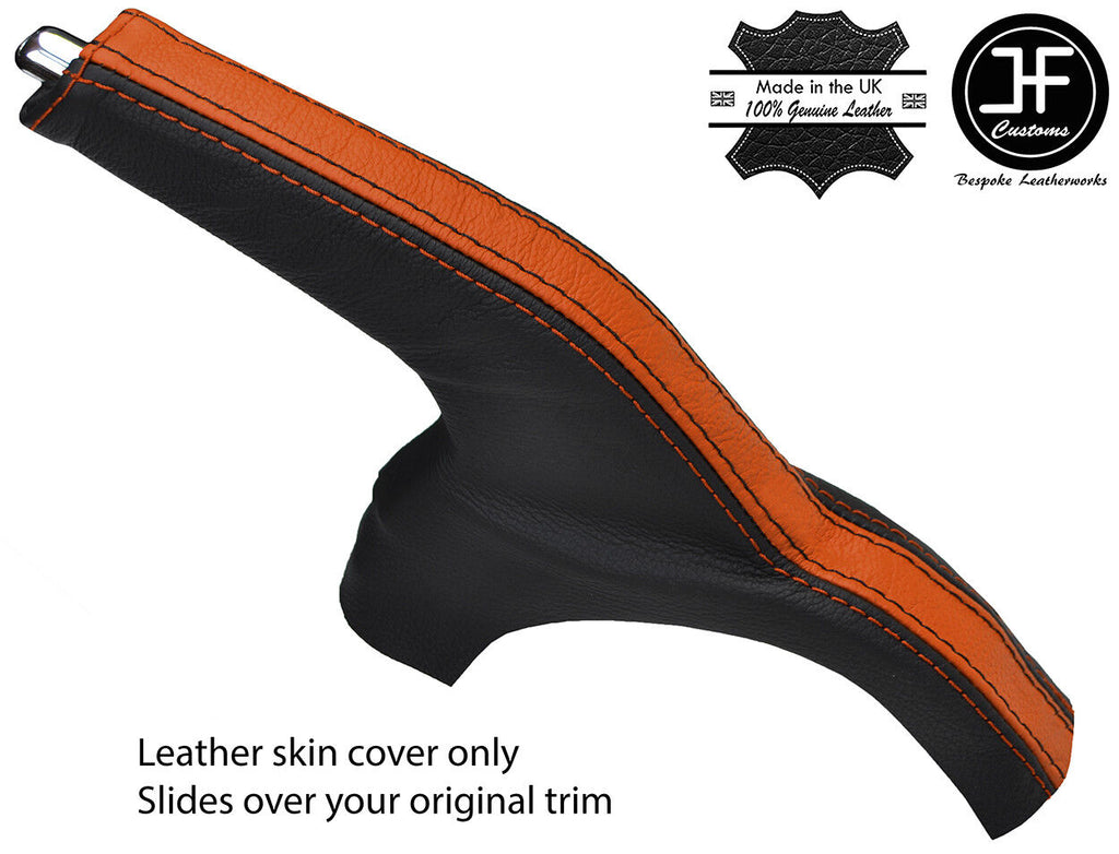 BLACK & ORANGE STRIPE LEATHER HANDBRAKE GAITER FITS NISSAN MICRA K14 2017-2019