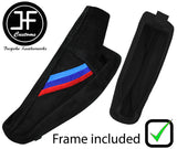 BLACK STITCH TRI STRIPE SUEDE HANDBRAKE GAITER+PLASTIC FRAME FOR BMW 5 E39 95-03