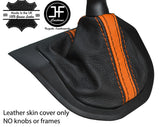 BLACK & ORANGE STRIPE TOP GRAIN LEATHER GEAR GAITER FITS VW T6 TRANSPORTER 16-19