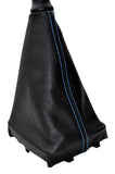 blue stitch FITS MAZDA PREMACY 00-03 BLACK LEATHER GEAR GAITER CUSTOM NEW