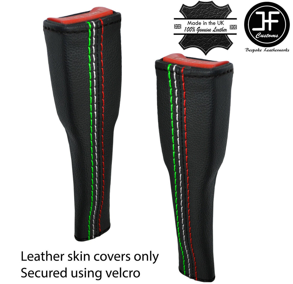 ITALIAN STITCH BLACK LEATHER 2XSEAT BELT LONG COVERS FOR ALFA ROMEO GIULIA 15-20