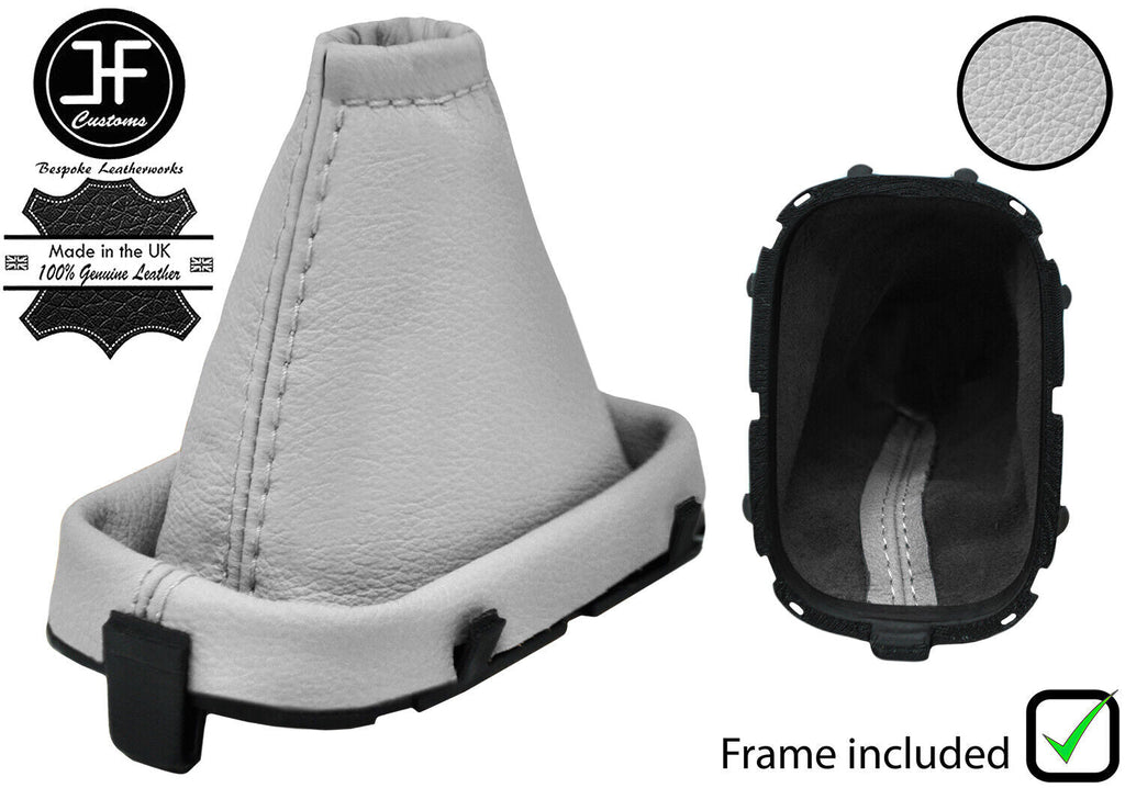 WHITE REAL LEATHER MANUAL GEAR GAITER + FRAME FOR NISSAN MICRA K12 2006-2010