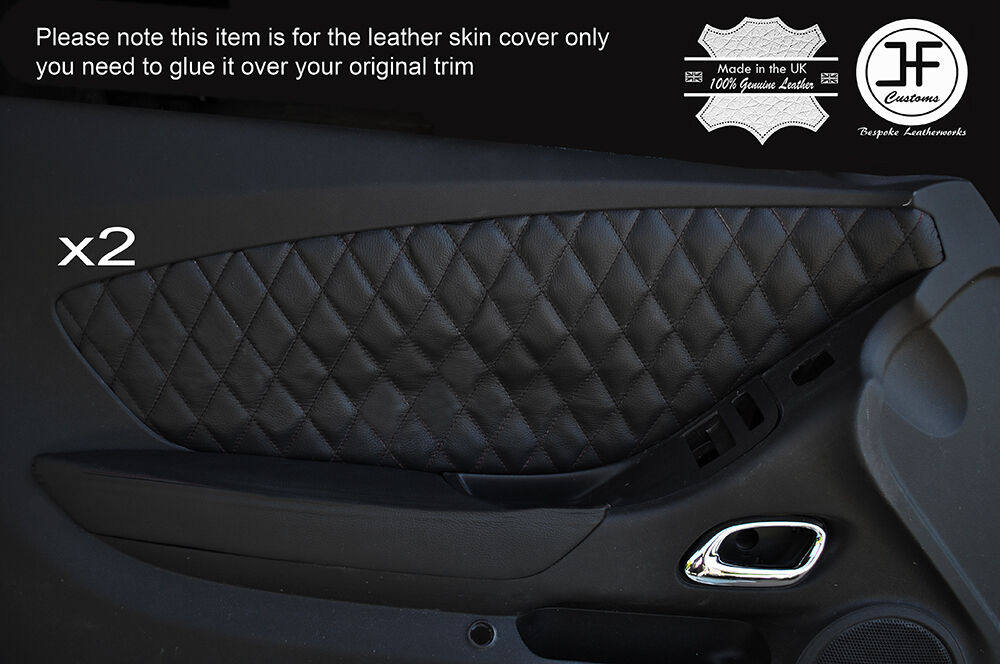 BLACK DIAMOND STITCH 2X FRONT DOOR CARD INSERT LEATHER COVERS FITS CAMARO 10-15