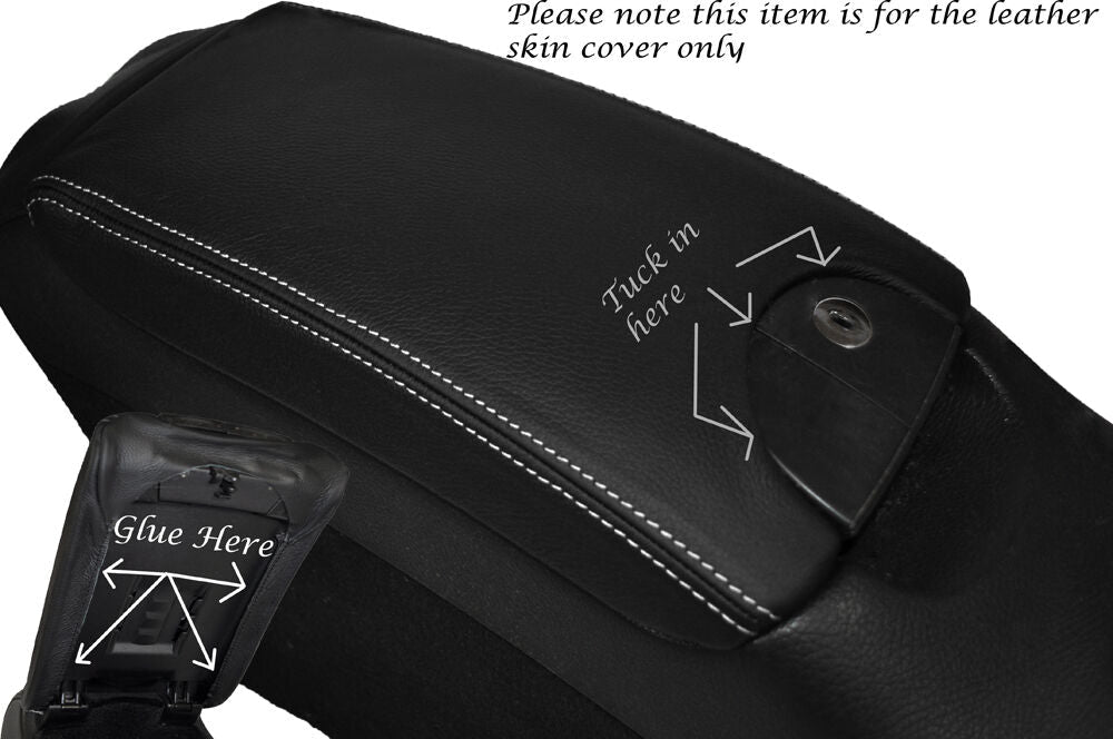 WHITE STITCH ARMREST LID LEATHER SKIN COVER FITS MERCEDES CLK W209 C209 02-09