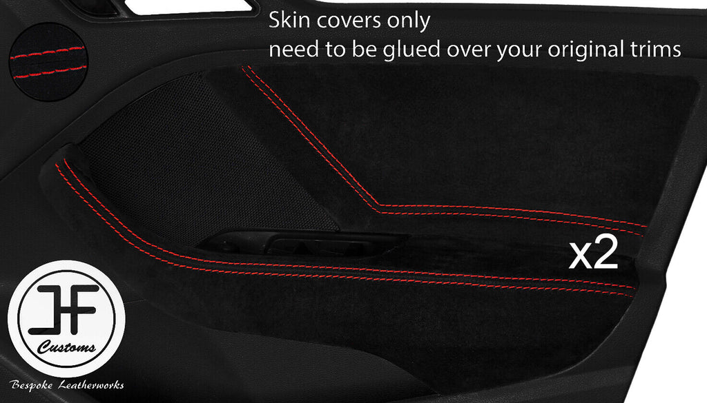 RED STCH 2X FRONT DOOR CARD&HANDLE ARMREST SUED COVER FOR AUDI A3 13-19 5 DSG2