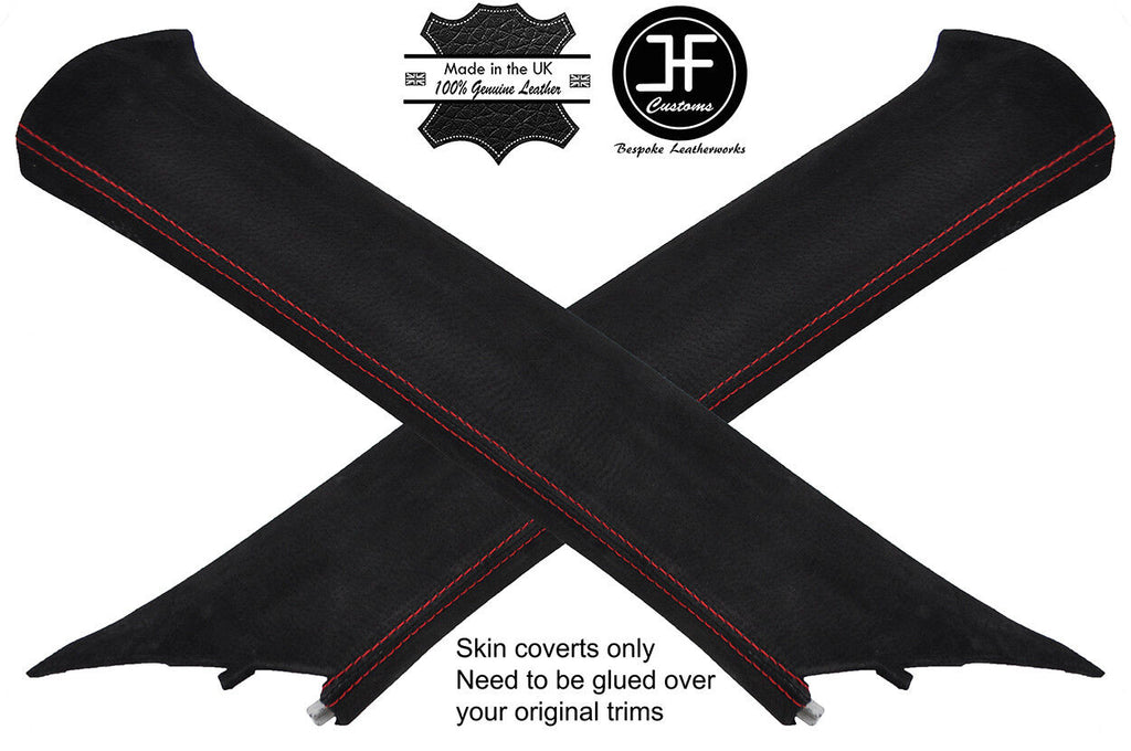 RED STITCH 2X A PILLAR REAL SUEDE COVERS FITS VW TIGUAN 2008-2016 CUSTOM NEW