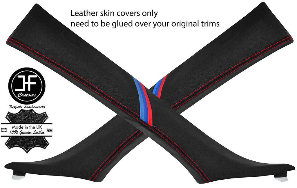 RED STITCH TRI STRIPE 2X A PILLAR COVERS FOR BMW E46 CONVERTIBLE 98-05 STYLE 2