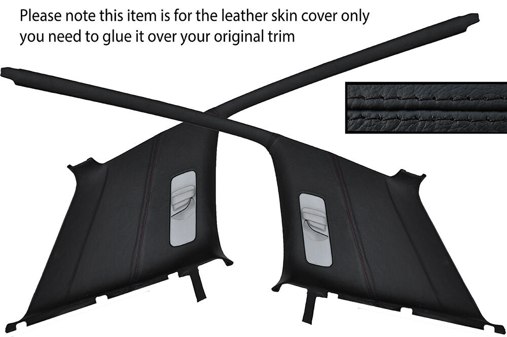 BLACK STITCH 2X REAR C PILLAR LEATHER COVER FITS VW GOLF MK3 JETTA 91-98 5 DOOR