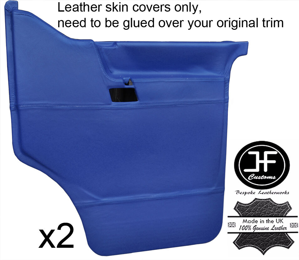 ROYAL BLUE LEATHER 2X FRONT DOOR CARD COVERS FITS VW T4 TRANSPORTER CARAVELLE