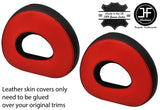 BLACK RED 2 TONE 2X HEADREST REAL LEATHER COVERS FOR SMART ROADSTER 452 03-05
