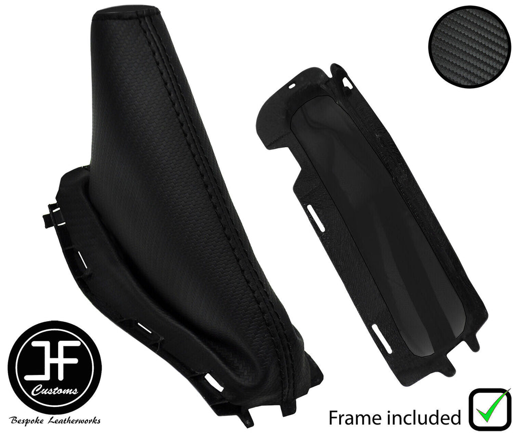 BLACK STITCH CARBON VINYL HANDBRAKE GAITER+PLASTIC FRAME FITS FORD FOCUS 05-08